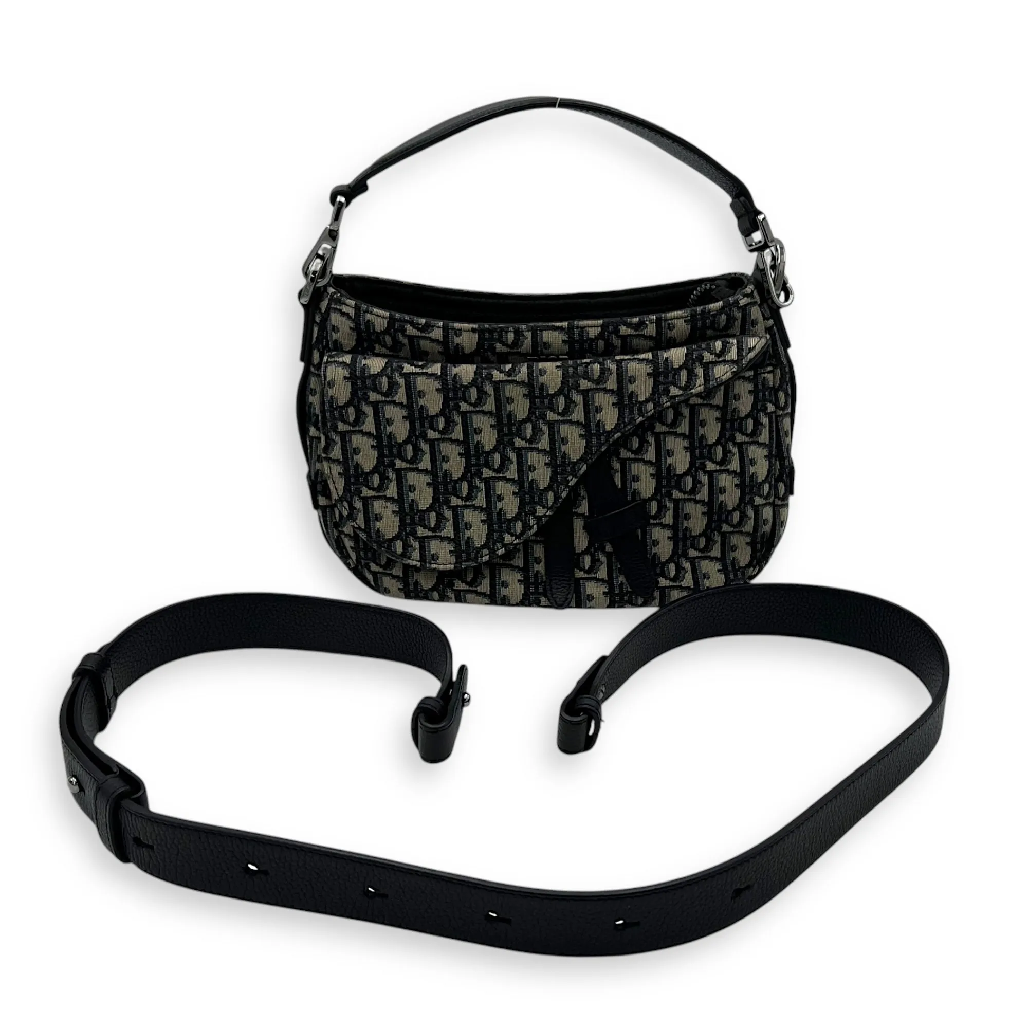 Saddle Oblique Mini Blue Crossbody Bag in Jacquard, Silver hardware