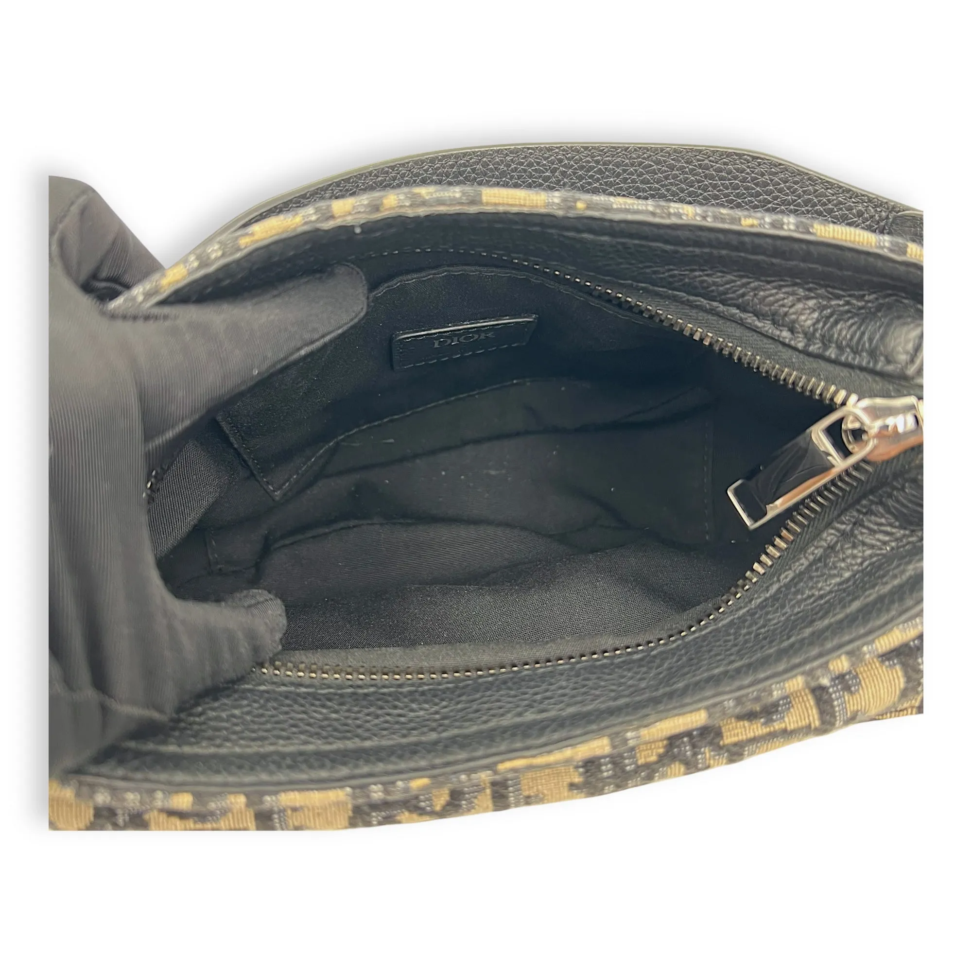 Saddle Oblique Mini Blue Crossbody Bag in Jacquard, Silver hardware