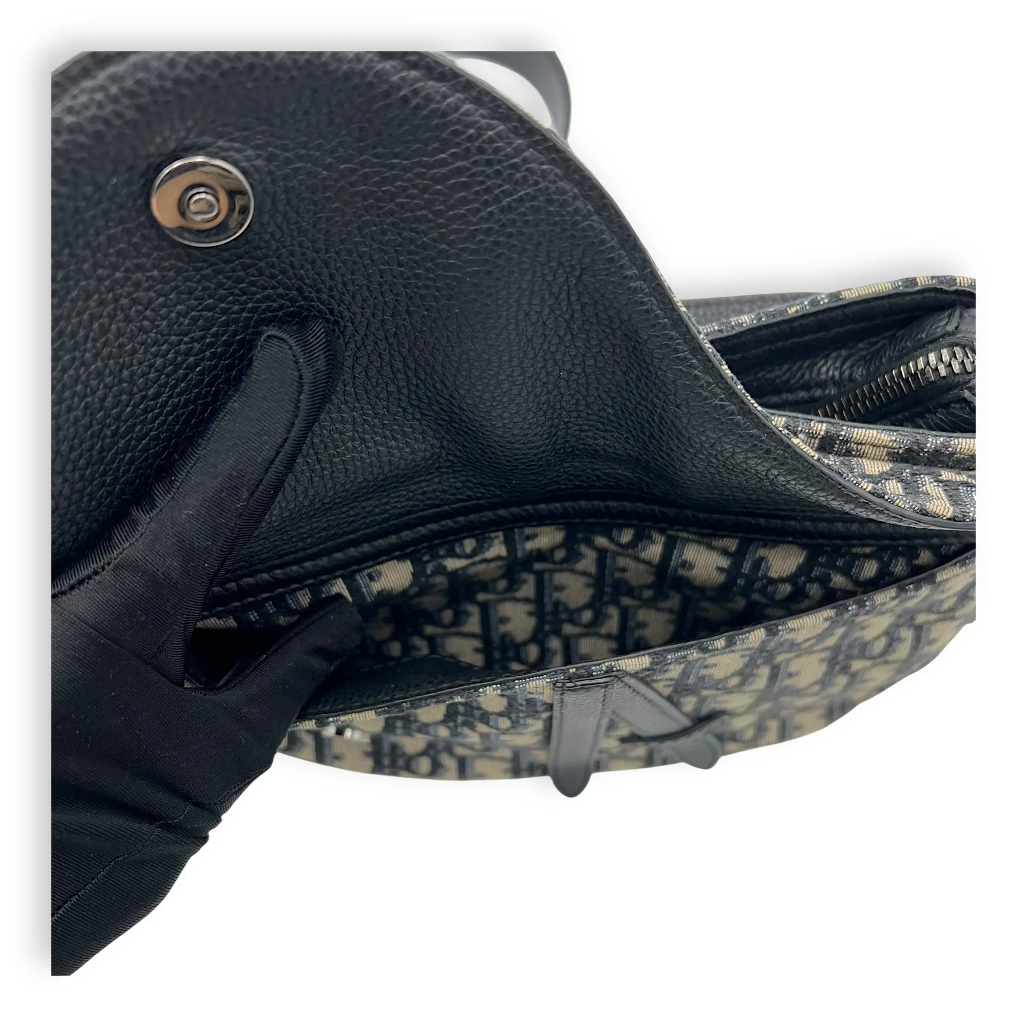 Saddle Oblique Mini Blue Crossbody Bag in Jacquard, Silver hardware