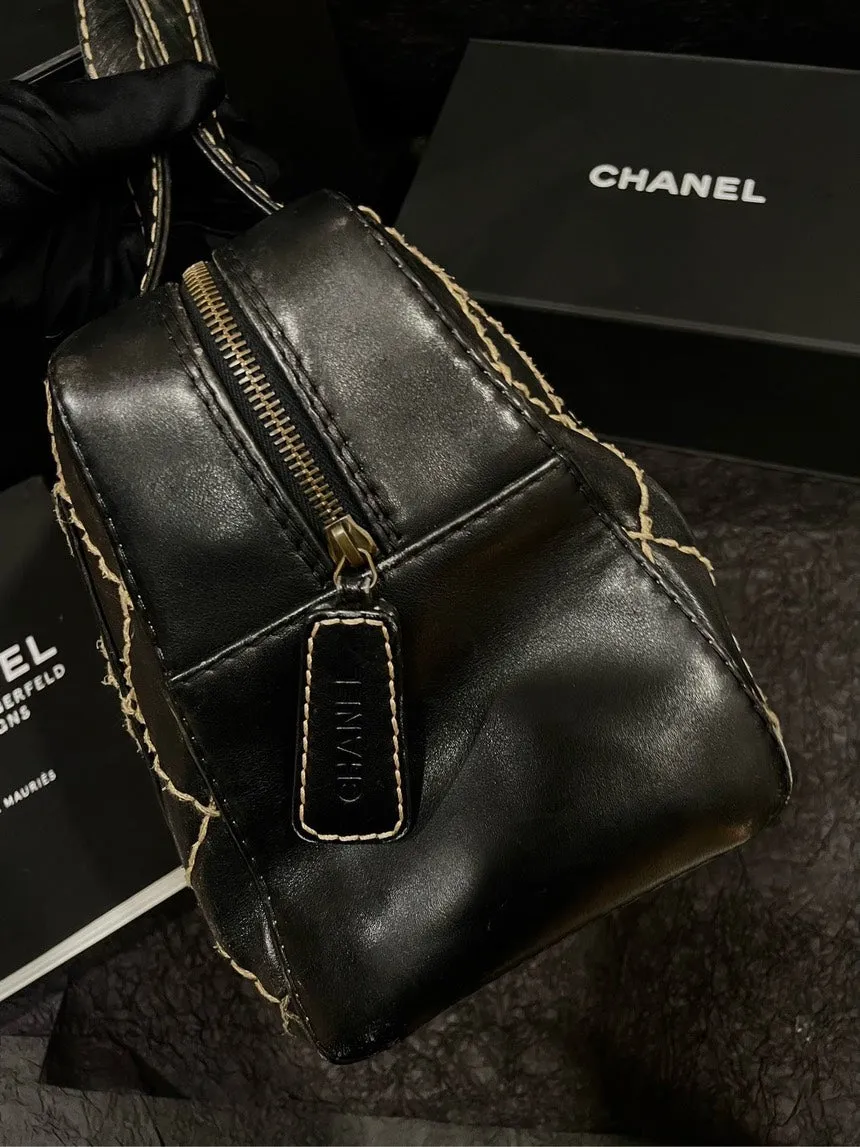 SALE🤑❗️Chanel Vintage Stitches Boston Bowling Bag Black Leather