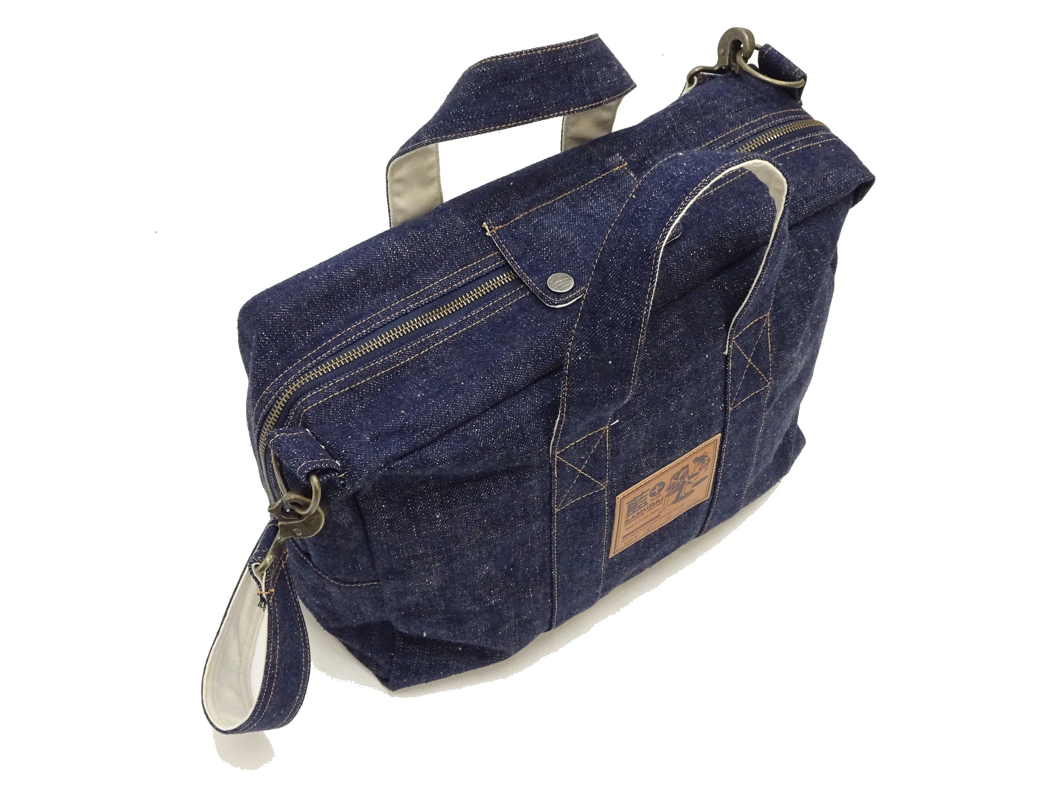 Samurai Jeans Bag Men's Casual Indigo Denim Boston Bag with Detachable Shoulder Strap SJDBB24-AI
