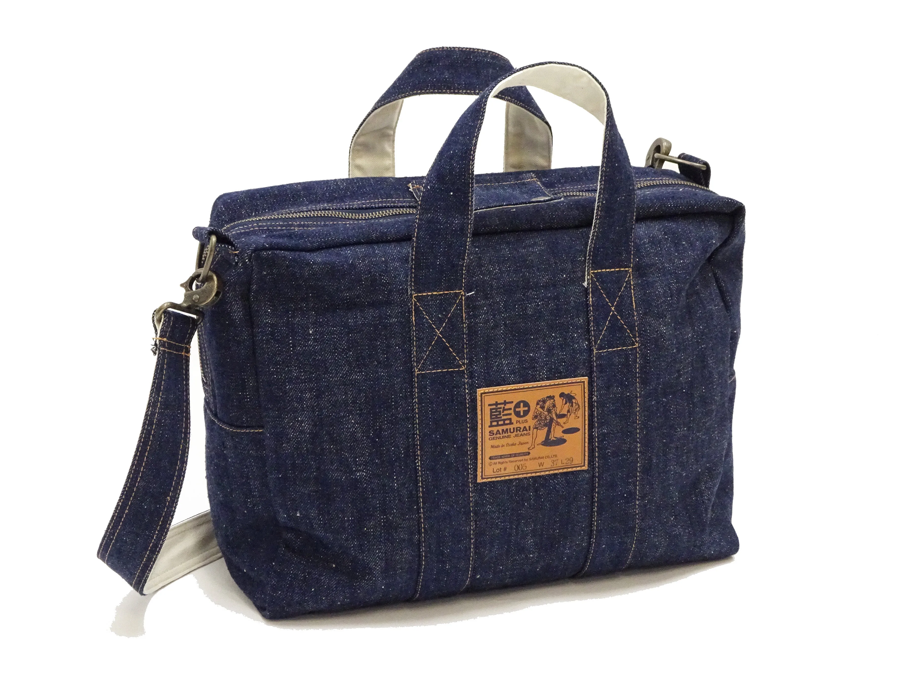 Samurai Jeans Bag Men's Casual Indigo Denim Boston Bag with Detachable Shoulder Strap SJDBB24-AI