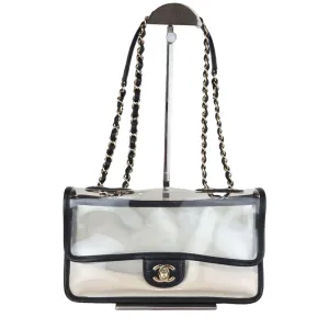Sand By The Sea Flap Medium Lambskin PVC Black GHW