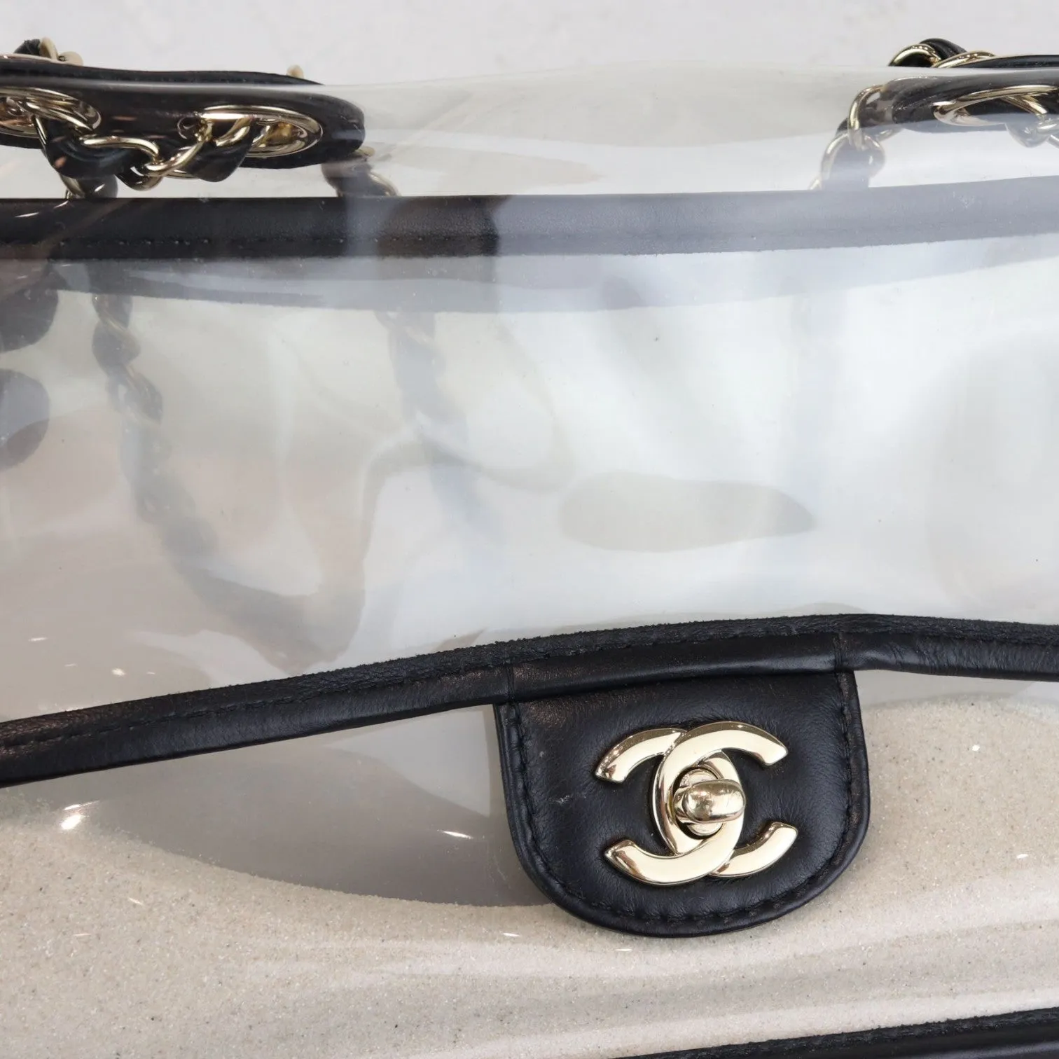 Sand By The Sea Flap Medium Lambskin PVC Black GHW