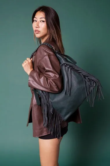 Sav Distressed Hobo Bag with Fringe