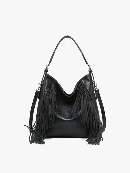 Sav Distressed Hobo Bag with Fringe