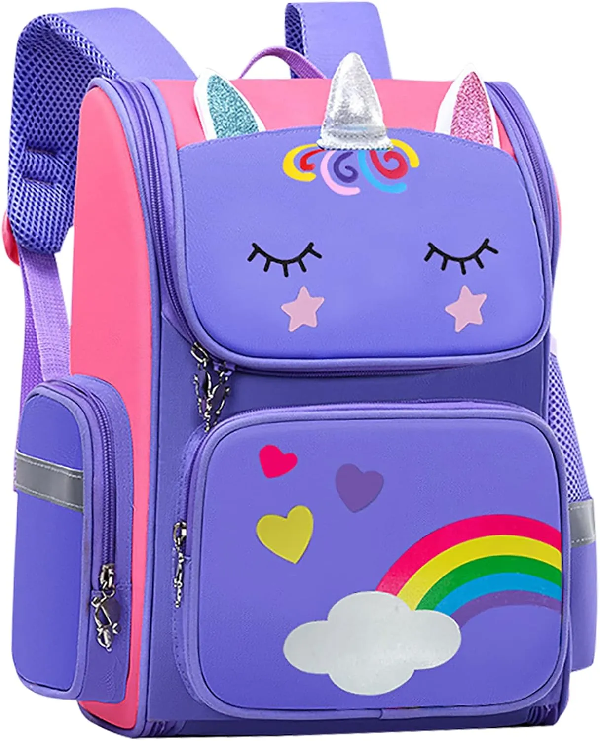 School Backpack for Girls Large Capacity Waterproof Light Weight Schoolbag Bookbag for Kids Primary School Student (Magic Horse Purple)