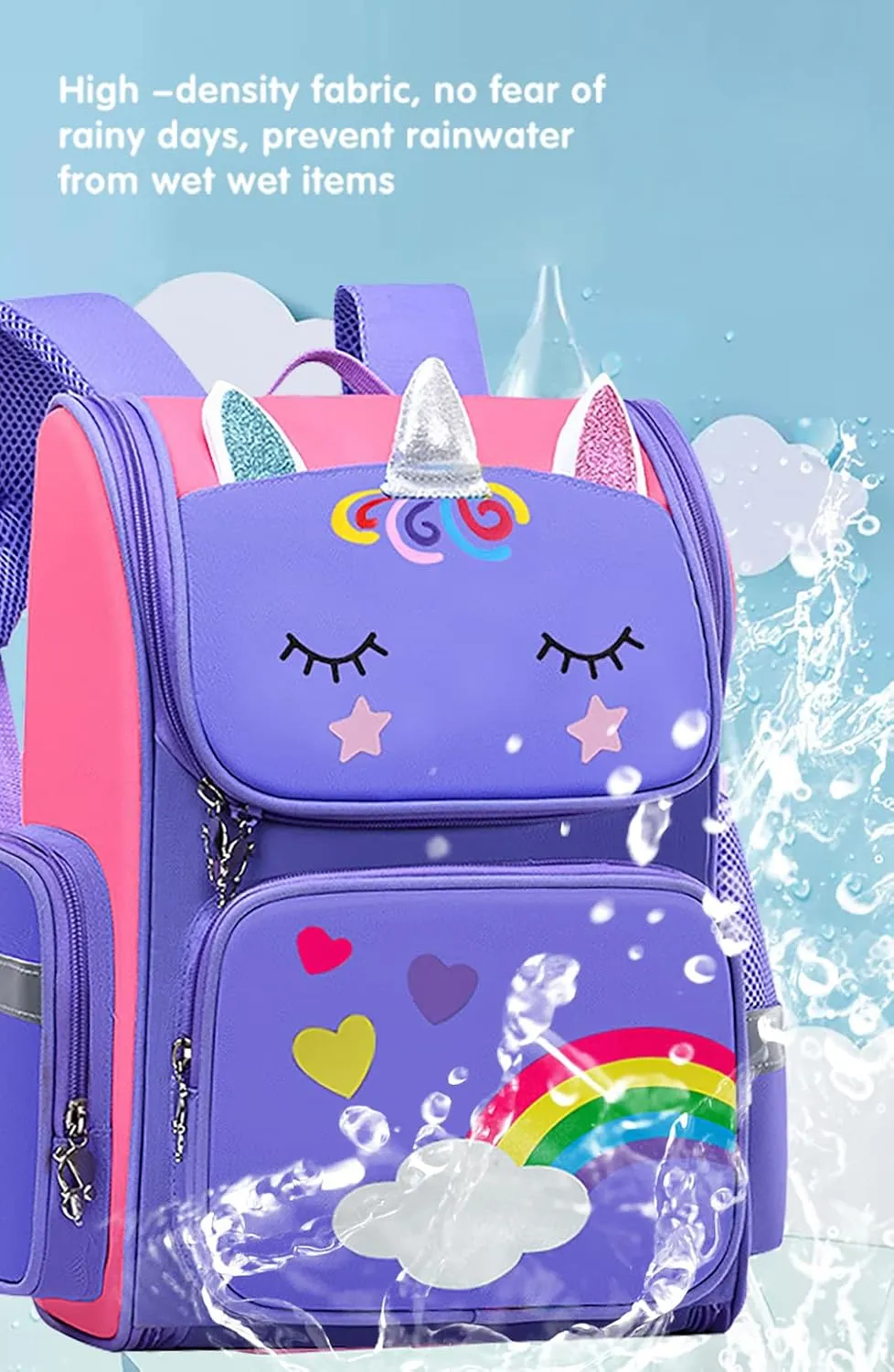 School Backpack for Girls Large Capacity Waterproof Light Weight Schoolbag Bookbag for Kids Primary School Student (Magic Horse Purple)