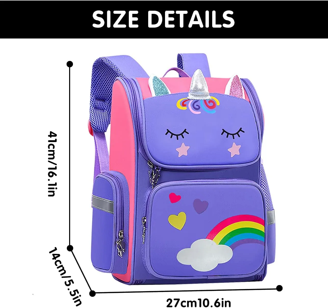 School Backpack for Girls Large Capacity Waterproof Light Weight Schoolbag Bookbag for Kids Primary School Student (Magic Horse Purple)