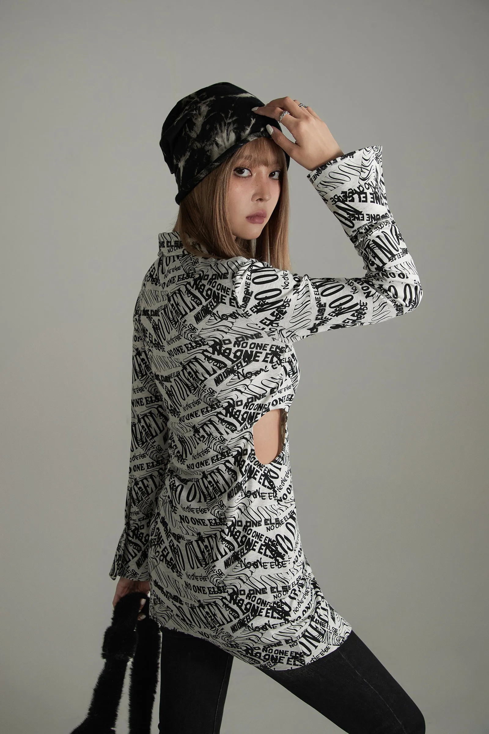 Scribbling Cutout Mini Shirt Dress