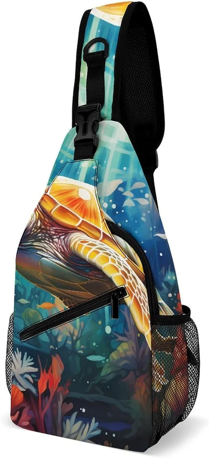 Sea Turtle Sling Backpack Multipurpose Crossbody Shoulder Bag Printed Chest Bag Travel Hiking Daypack