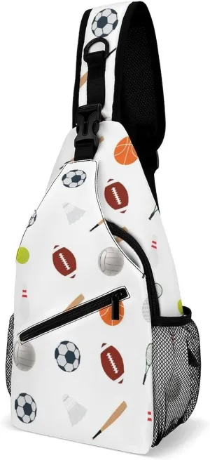 Seamless Pattern with Sport Crossbody Sling Backpack Sling Bag Adjustable Travel Hiking Chest Bags Daypack