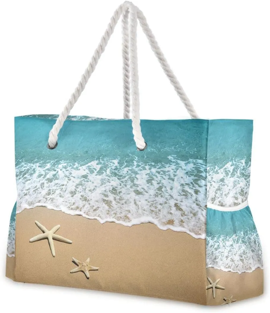 senya Beach Tote Bags for Women, Starfish Beach Large Beach Shoulder Bag Pool Bags Purse