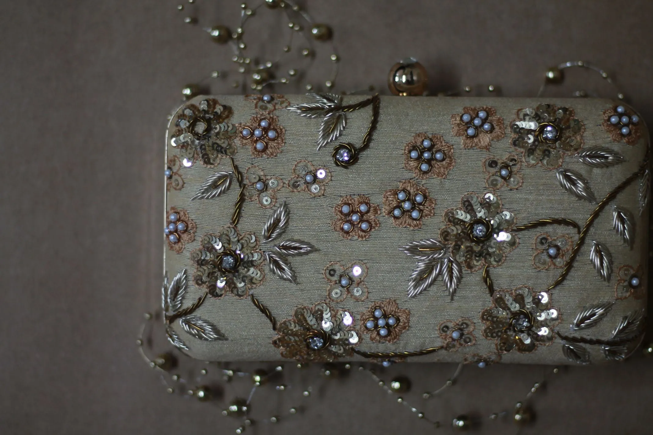 Sequin - Pearl Clutch - Gold