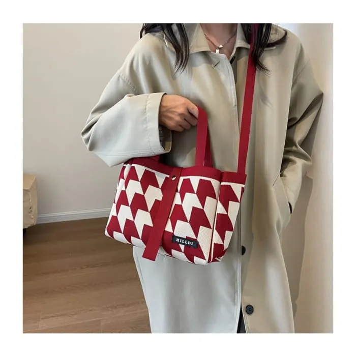 Set: Top Handle Patterned Crossbody Bag   Pouch