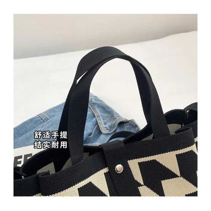 Set: Top Handle Patterned Crossbody Bag   Pouch