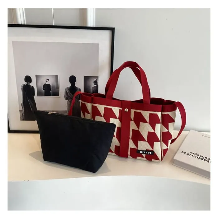 Set: Top Handle Patterned Crossbody Bag   Pouch