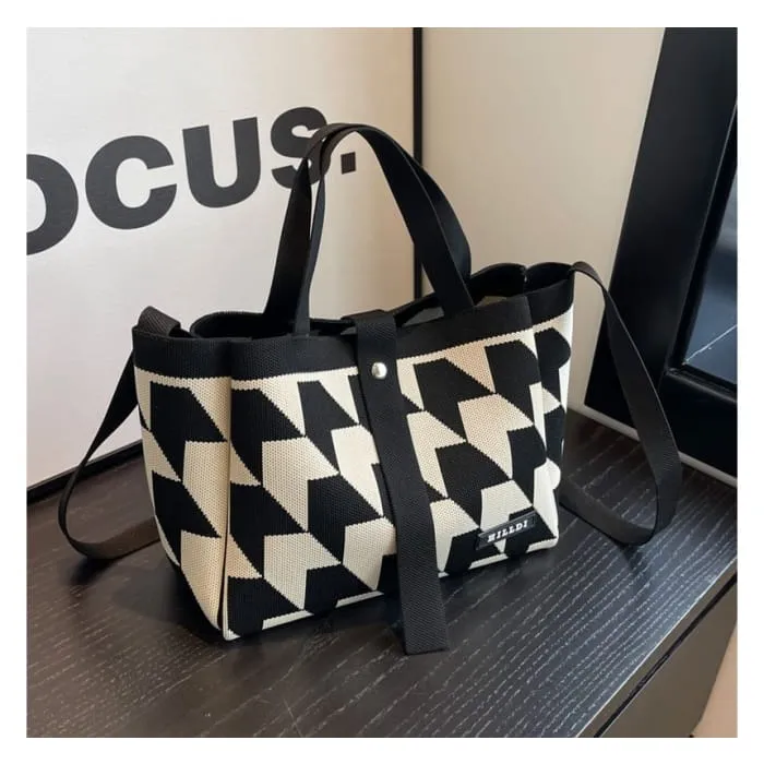 Set: Top Handle Patterned Crossbody Bag   Pouch