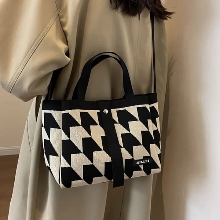 Set: Top Handle Patterned Crossbody Bag   Pouch