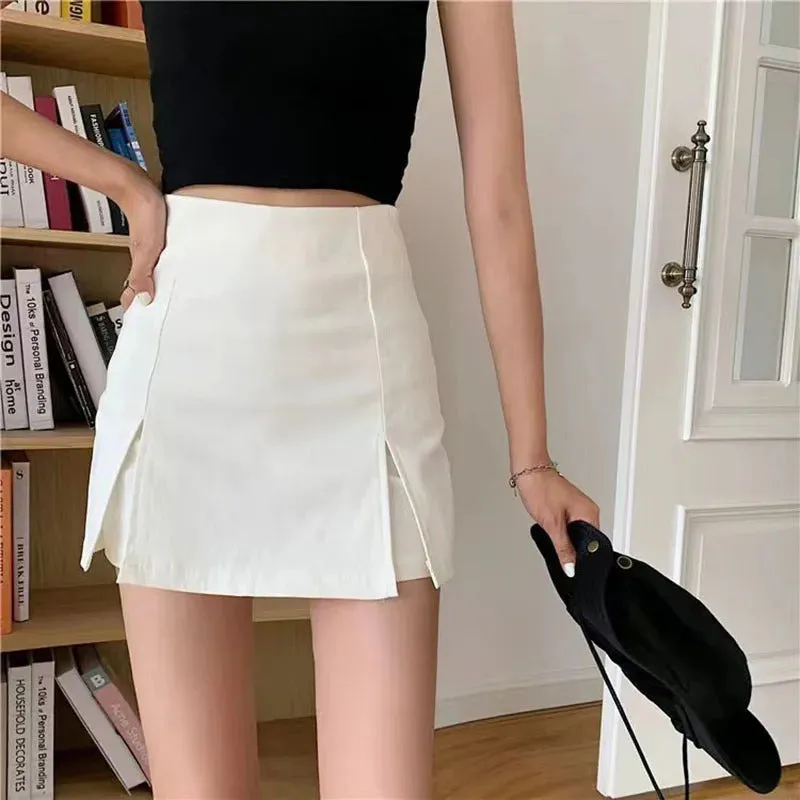 Sexy Split Mini Skirt Women Korean High Waist Streetwear Casual Black Short Skirts Fashion Office Lady All-Match A Line Skirts