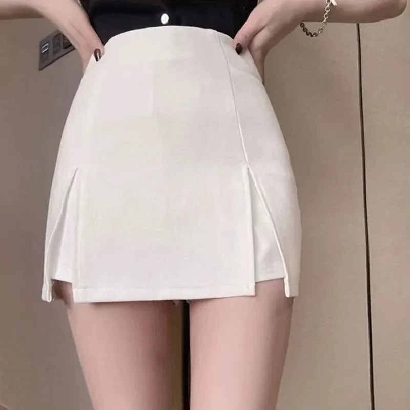 Sexy Split Mini Skirt Women Korean High Waist Streetwear Casual Black Short Skirts Fashion Office Lady All-Match A Line Skirts
