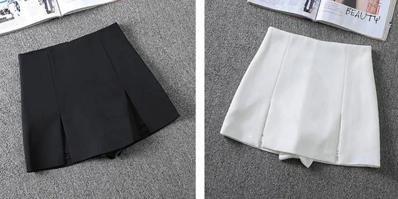 Sexy Split Mini Skirt Women Korean High Waist Streetwear Casual Black Short Skirts Fashion Office Lady All-Match A Line Skirts