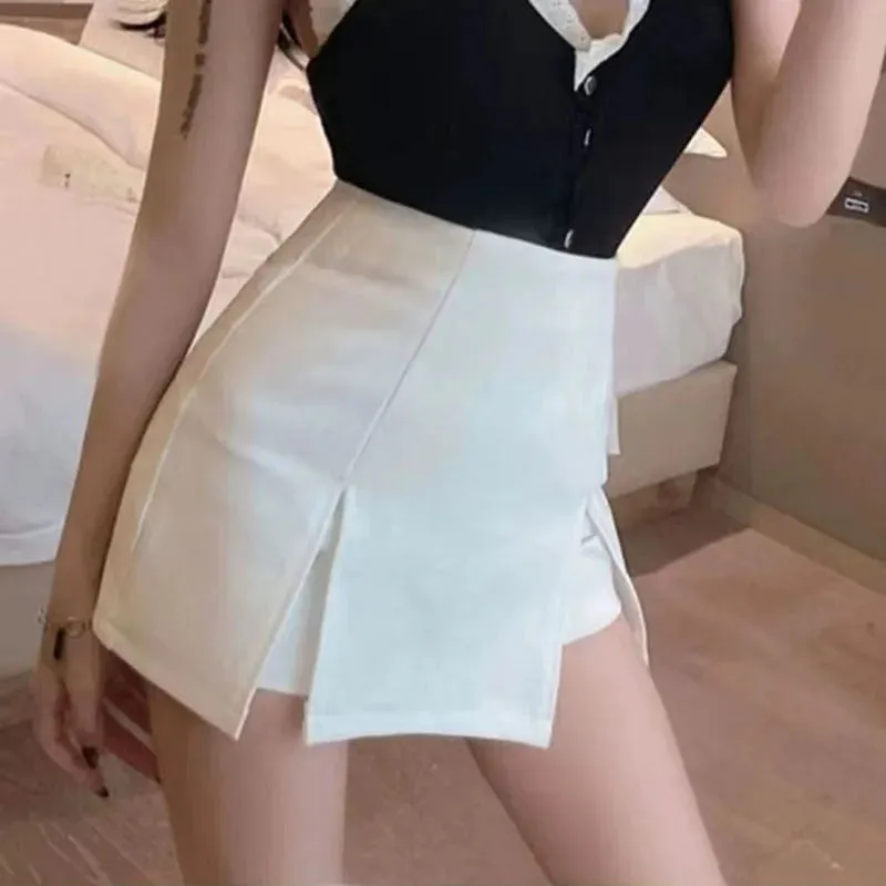 Sexy Split Mini Skirt Women Korean High Waist Streetwear Casual Black Short Skirts Fashion Office Lady All-Match A Line Skirts