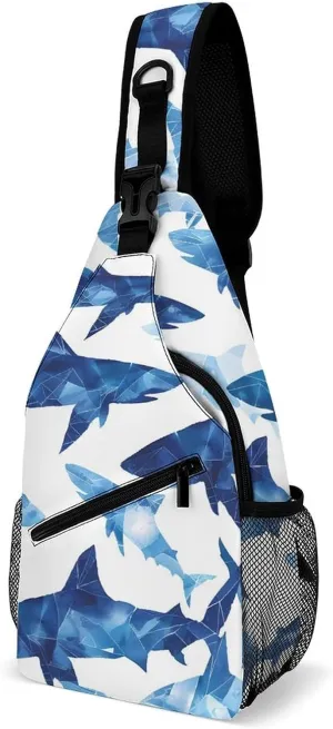 Shark Whale Ice Blue Fashion Sling Bag Backpack Crossbody Shoulder Chest Bags Hiking Daypack