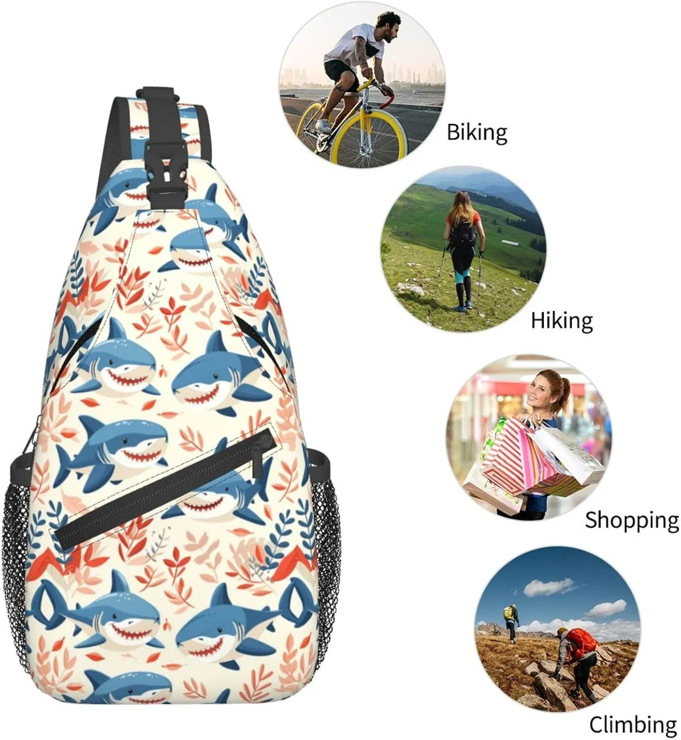 Sharks Backpack Travel Hiking Daypack Chest Bags Crossbody Shoulder Bag
