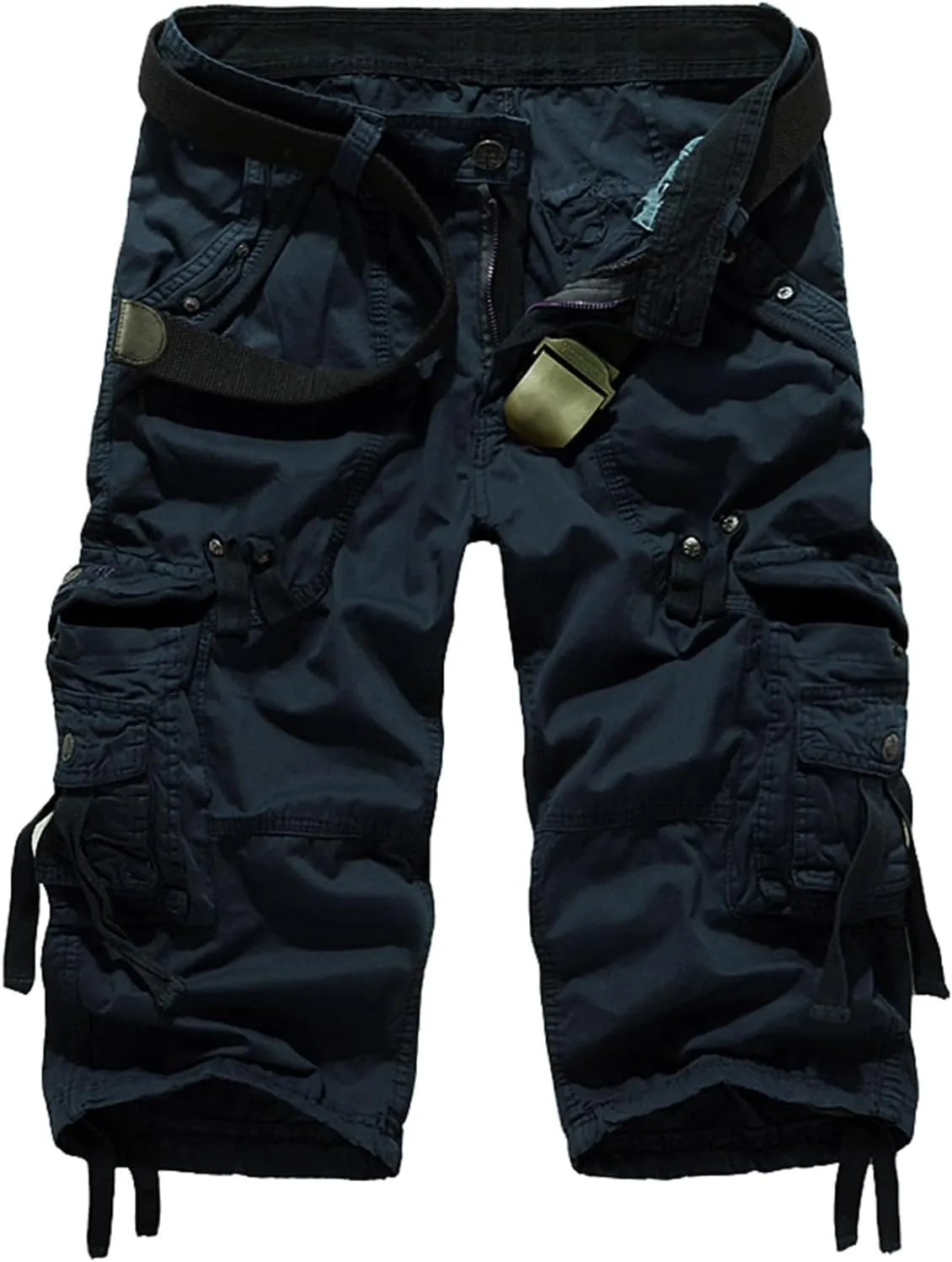 SHOOYING Men's Camo Cargo Denim Shorts with Multi-Pocket