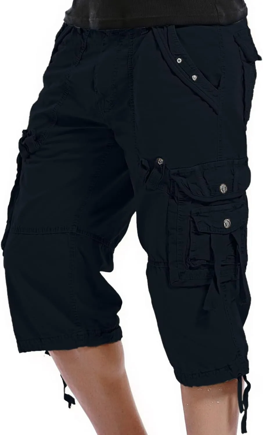 SHOOYING Men's Camo Cargo Denim Shorts with Multi-Pocket