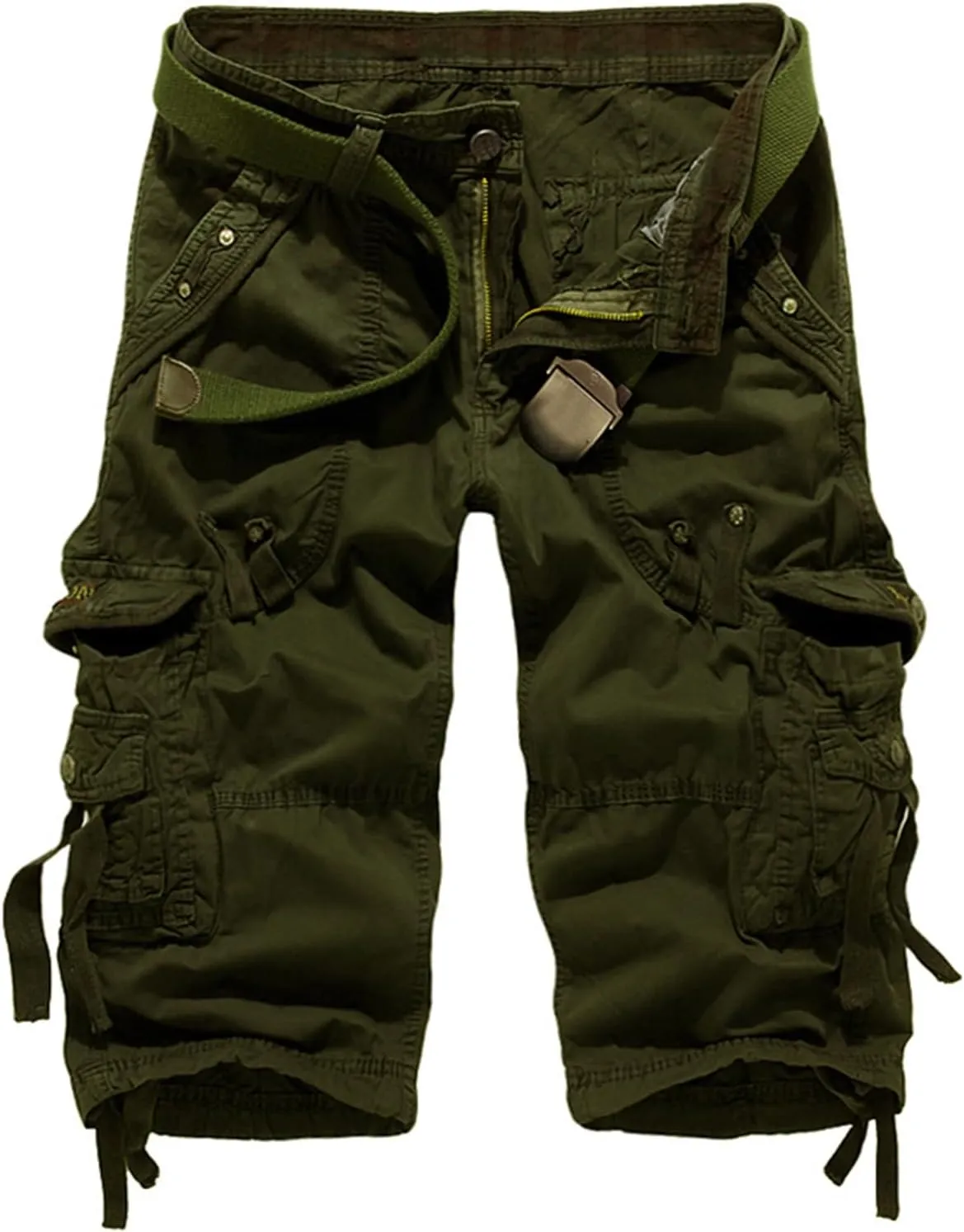 SHOOYING Men's Camo Cargo Denim Shorts with Multi-Pocket