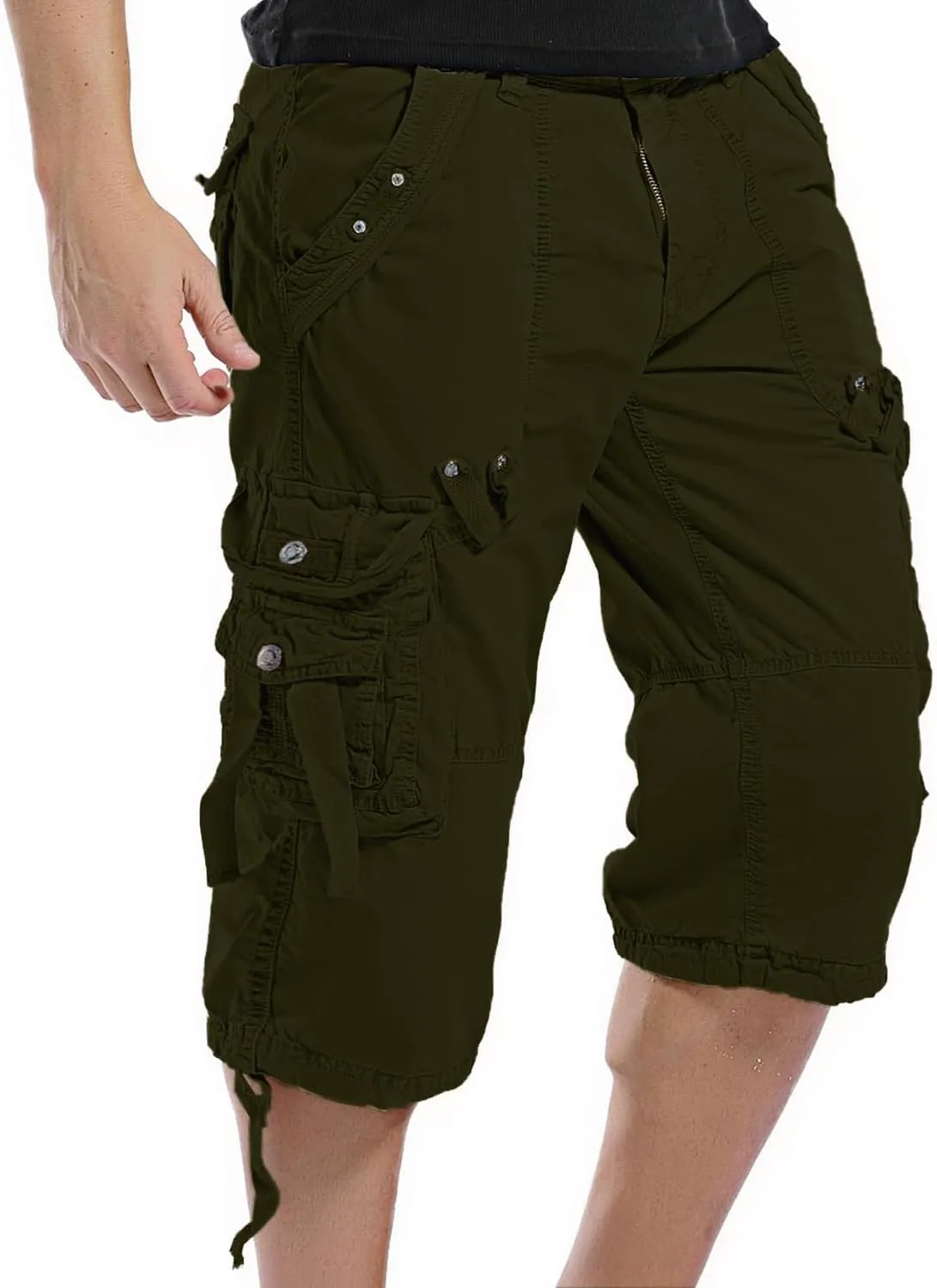 SHOOYING Men's Camo Cargo Denim Shorts with Multi-Pocket