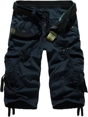 SHOOYING Men's Camo Cargo Denim Shorts with Multi-Pocket
