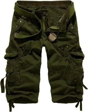 SHOOYING Men's Camo Cargo Denim Shorts with Multi-Pocket