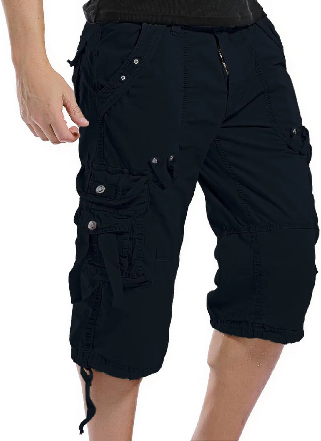 SHOOYING Men's Camo Cargo Denim Shorts with Multi-Pocket