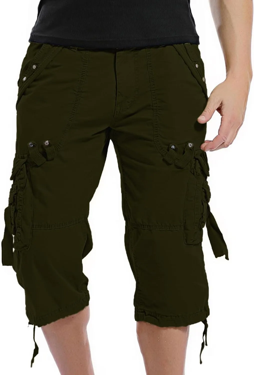 SHOOYING Men's Camo Cargo Denim Shorts with Multi-Pocket