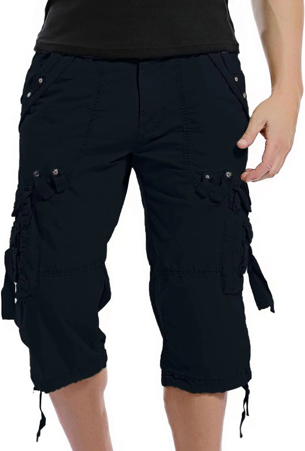 SHOOYING Men's Camo Cargo Denim Shorts with Multi-Pocket