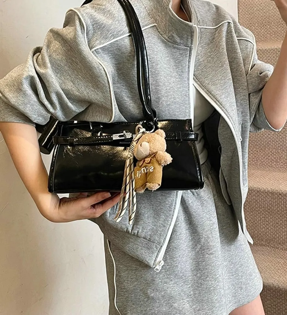 Shoulder Bags for Women Patent PU Leather Handbags Trendy Purse Vintage Y2k Small Satchel Tote