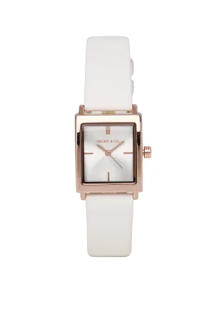 Sima Rose Gold Leather Analog Watch (White)