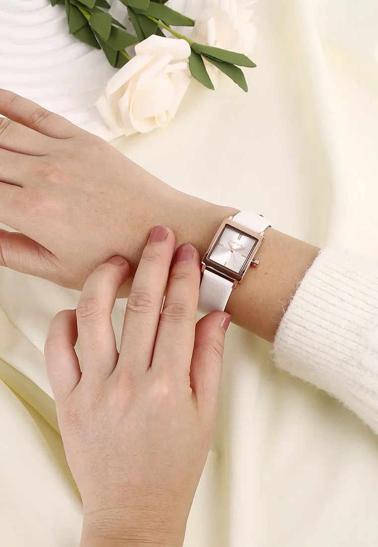 Sima Rose Gold Leather Analog Watch (White)