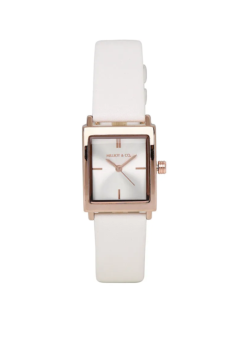 Sima Rose Gold Leather Analog Watch (White)