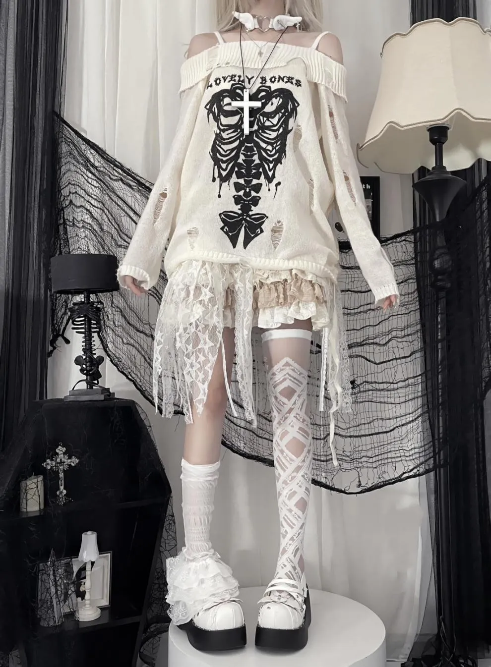 Skeleton Love Ripped Sweater