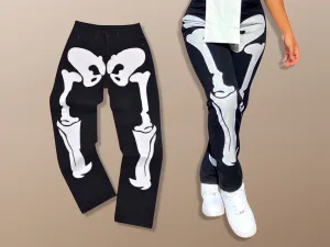 Skeleton Print Harajuku Embroidery Goth Patchwork Jeans