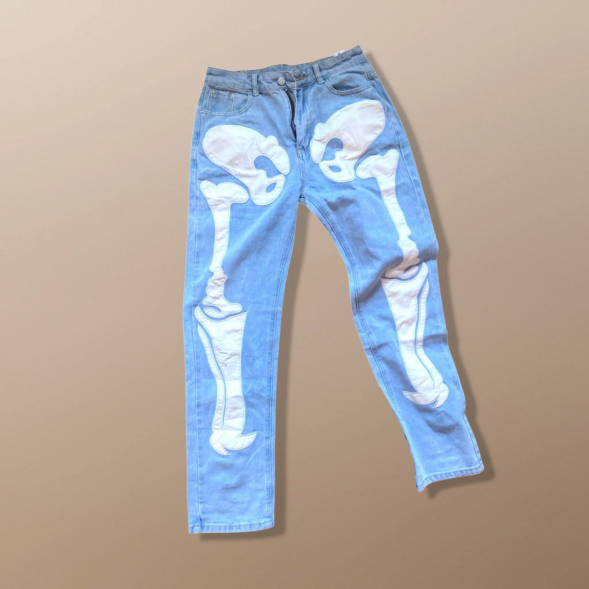 Skeleton Print Harajuku Embroidery Goth Patchwork Jeans