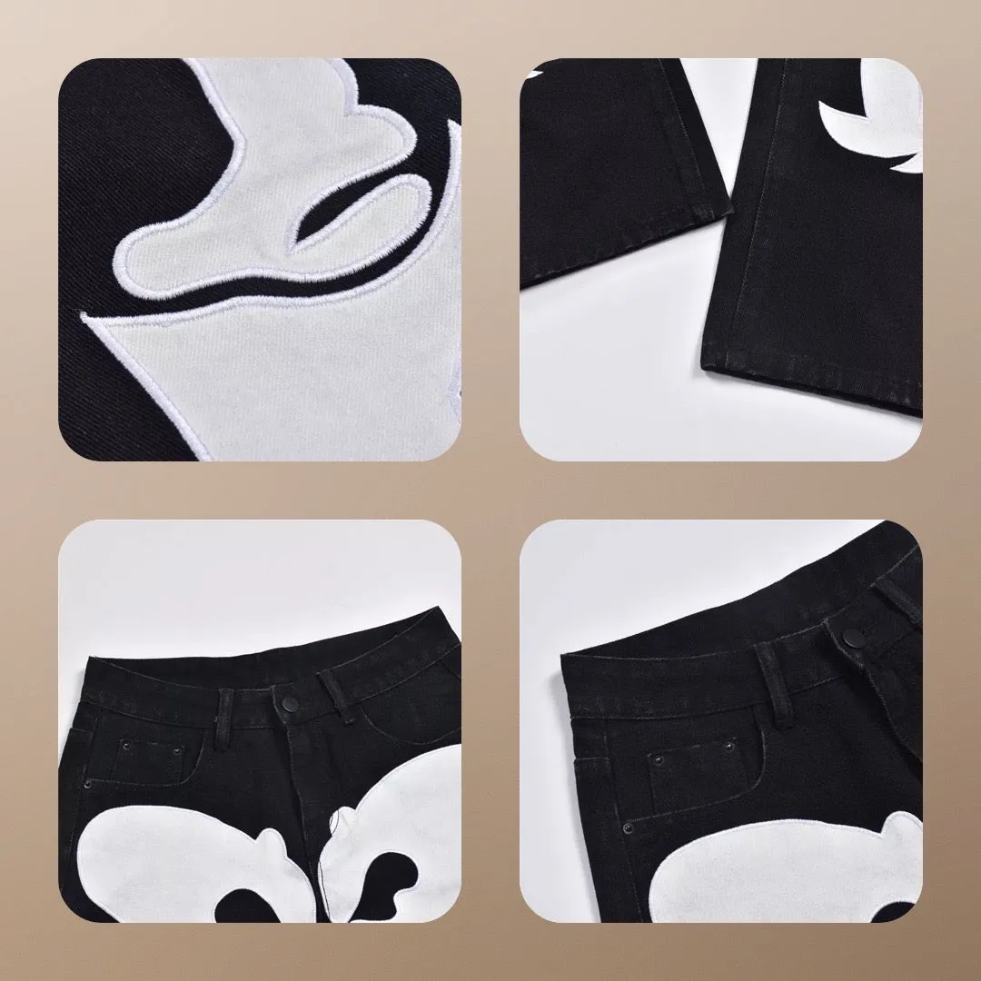 Skeleton Print Harajuku Embroidery Goth Patchwork Jeans