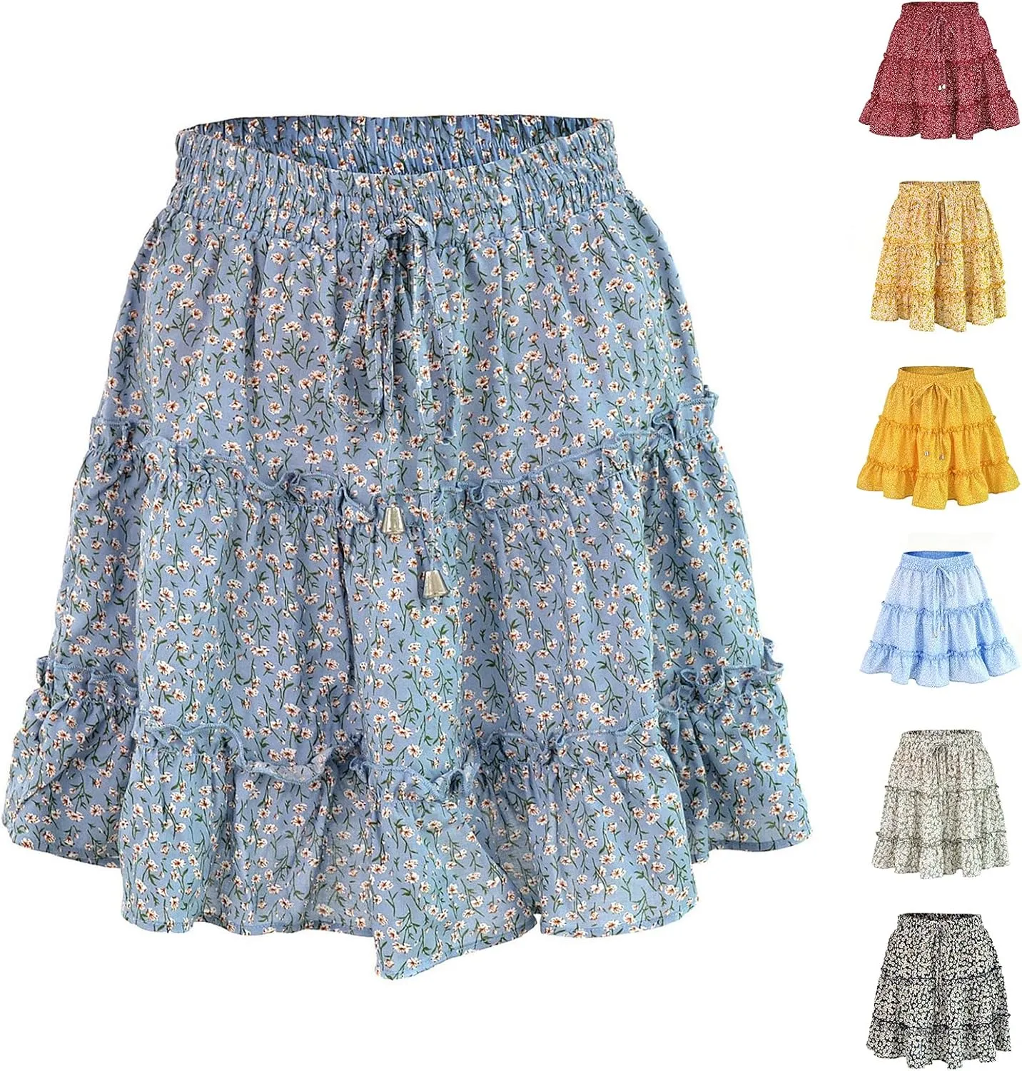 Skorts for Women Dressy Casual Floral Boho Cute Summer A Line Mini Skirts Y2K High Waisted Ruffle Pirouette Skort