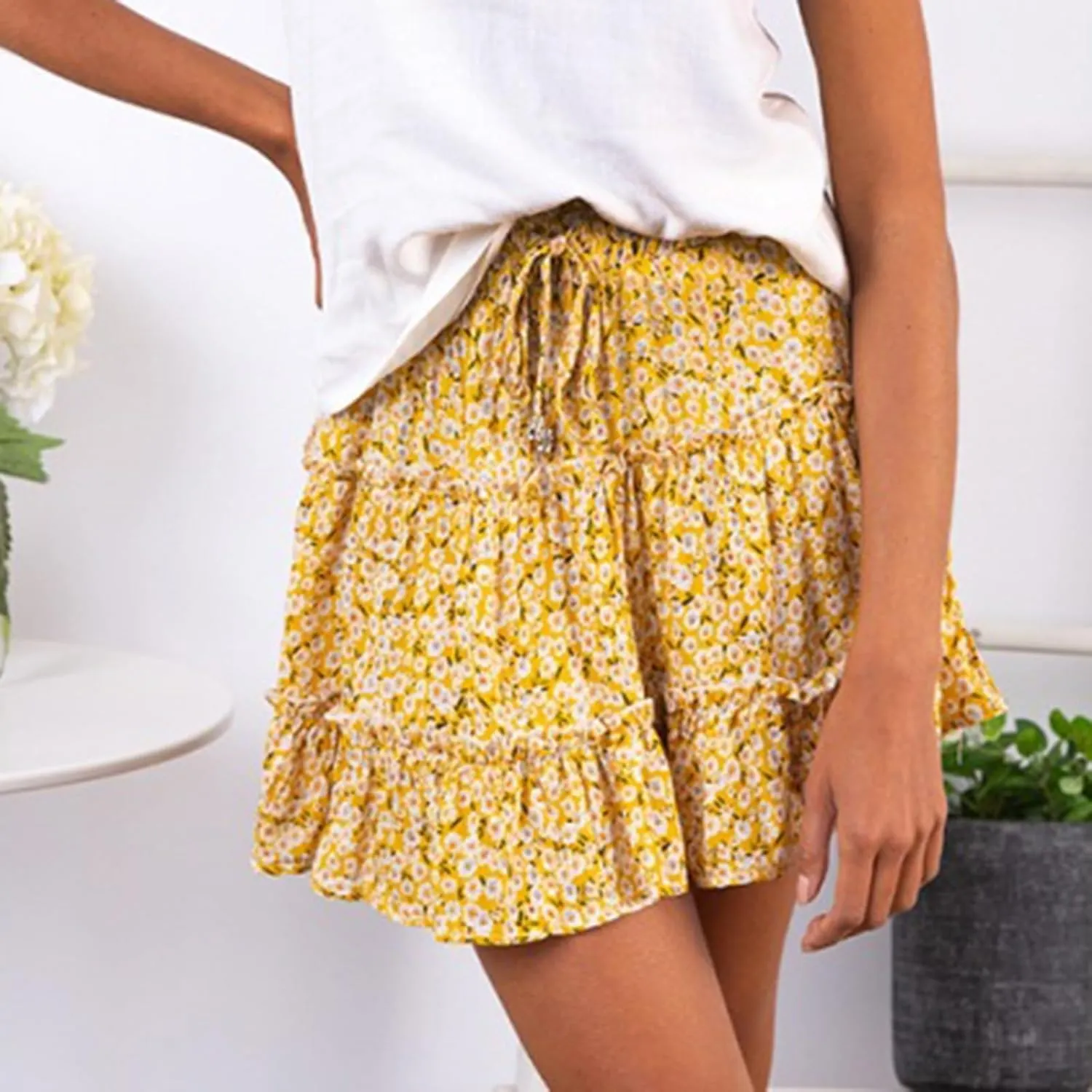 Skorts for Women Dressy Casual Floral Boho Cute Summer A Line Mini Skirts Y2K High Waisted Ruffle Pirouette Skort