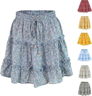 Skorts for Women Dressy Casual Floral Boho Cute Summer A Line Mini Skirts Y2K High Waisted Ruffle Pirouette Skort
