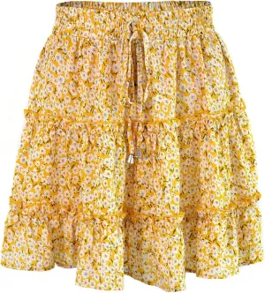 Skorts for Women Dressy Casual Floral Boho Cute Summer A Line Mini Skirts Y2K High Waisted Ruffle Pirouette Skort